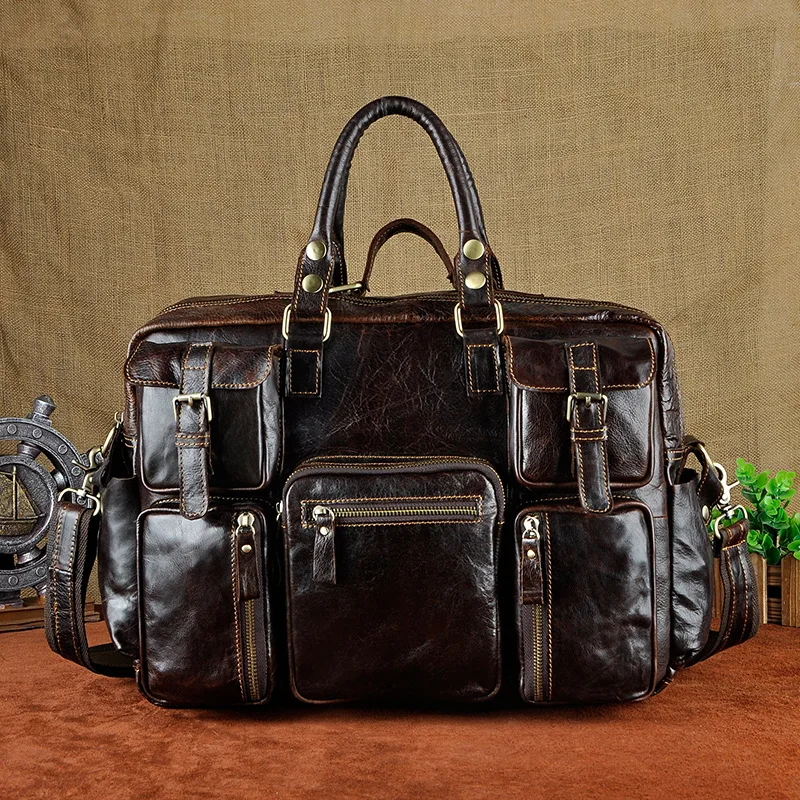 مجنون الحصان الجلود الرجال حقائب الأعمال 16 بوصة الكمبيوتر حقائب كبيرة قدرة crossbody حقيبة الرسمية السفر حقائب كتف