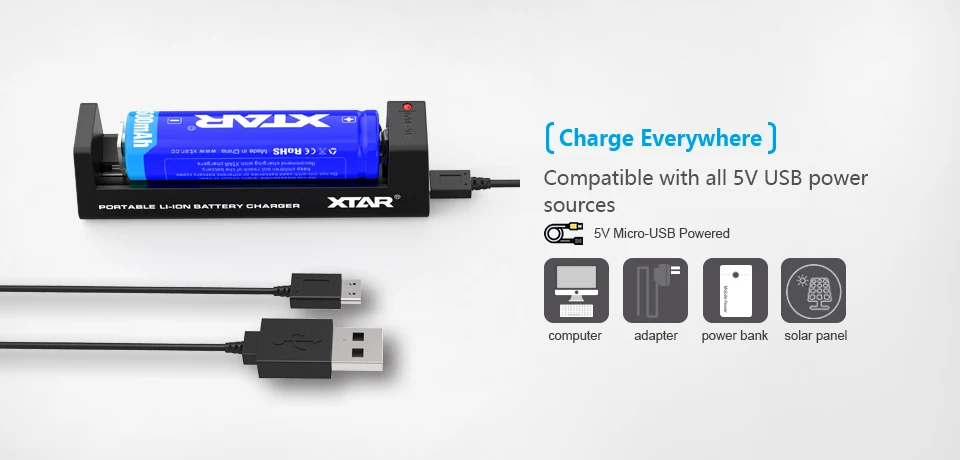 XTAR MC1S зарядное устройство 5 в микро usb Зарядка 3,6 В/3,7 в литий-ионный аккумулятор 10400-26650 25500 26650 20700 21700 18650 зарядное устройство