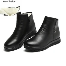 Женская обувь на плоской подошве; зимние ботинки на меху; женские модные теплые зимние ботинки из натуральной кожи; Цвет Черный; коллекция года; зимние Ботинки на каблуке; большие размеры