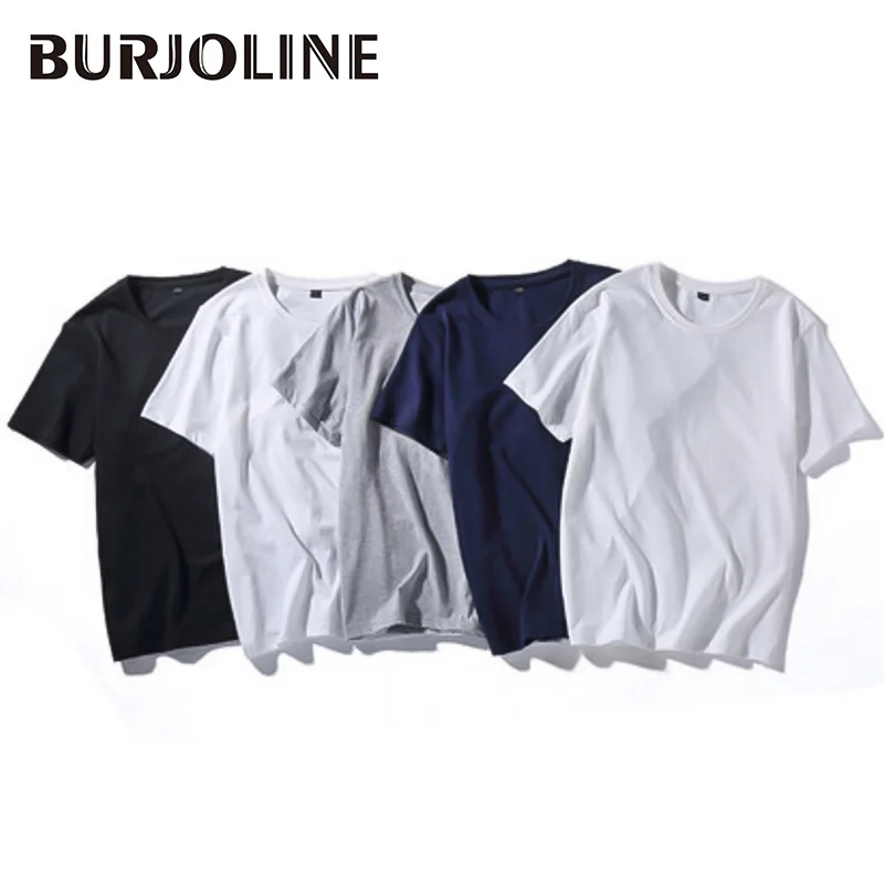 

BURJOLINE Brand 5-pack New Men Clothing T shirt Summer Short Sleeve O-neck Casual Slim Tops Tees U3305