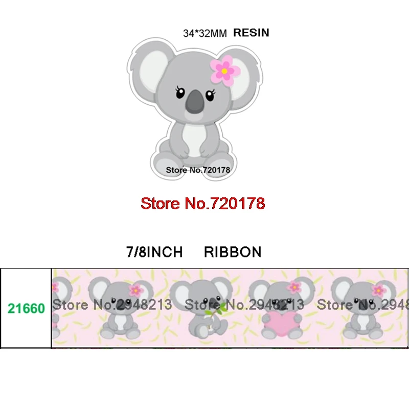 

printed cartoon Koala grosgrain ribbon and resin sets 7/8inch 50yard ribbon and 50pcs resin 1sets REB412