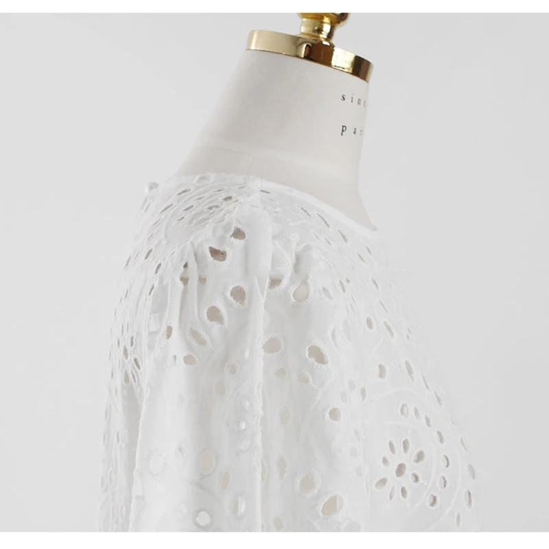 RUGOD,, новое модное Свободное длинное платье, женское летнее платье, повседневное, белое, вязанное, в горошек, с вырезами, кружевное платье для женщин