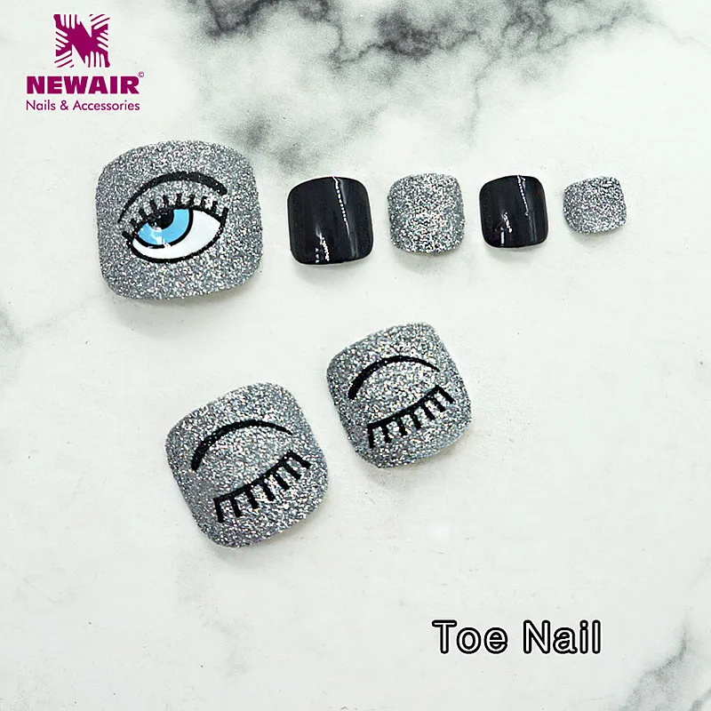 

24PCS Toe Nail with Designs Smile Colorful False Toe Nails Full Cover UV Gel Decoration Nail Art