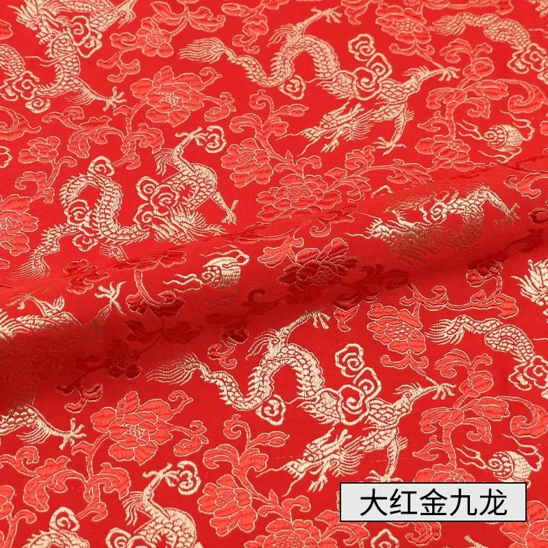 Width 150cm Chinese Red Tang Suit Cheongsam Sheet Cloth Silk Like Damask Jacquard Brocade Metallic Fabric - Цвет: 9 Dragon