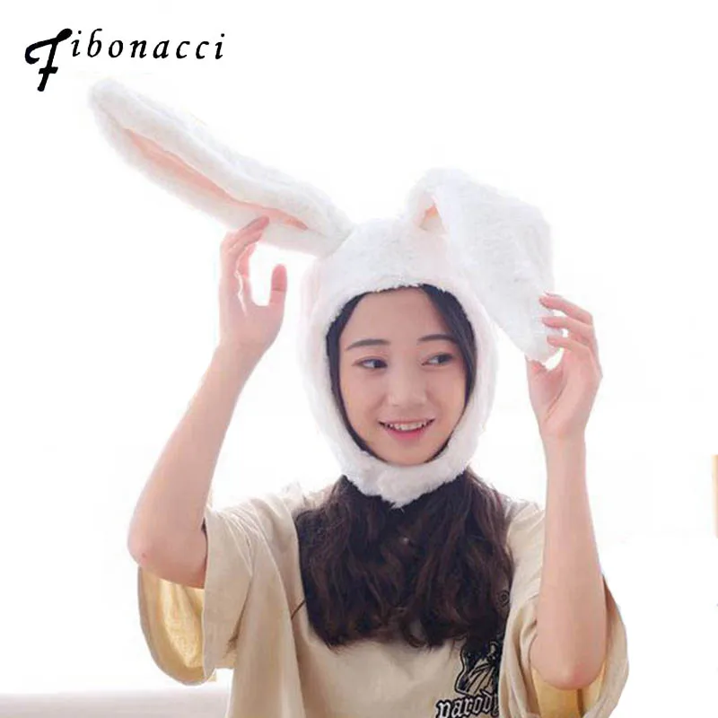 

Fibonacci 2018 New Soft Warm Animal Rabbit Hats Long Ears Stage Role Play Plush Cap Filled Beanies For Women Adult Hat