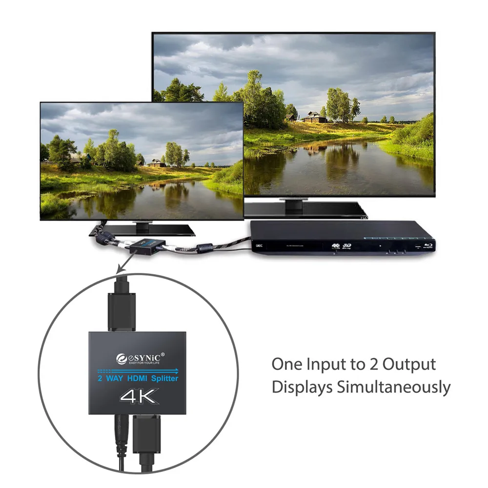 Esynic Ultra HD 4 K x 2 K 2 способ HDMI сплиттер Full HD 1 в 2 из HDMI распределение усилитель Поддержка 3D для PS4 Xbox проектор