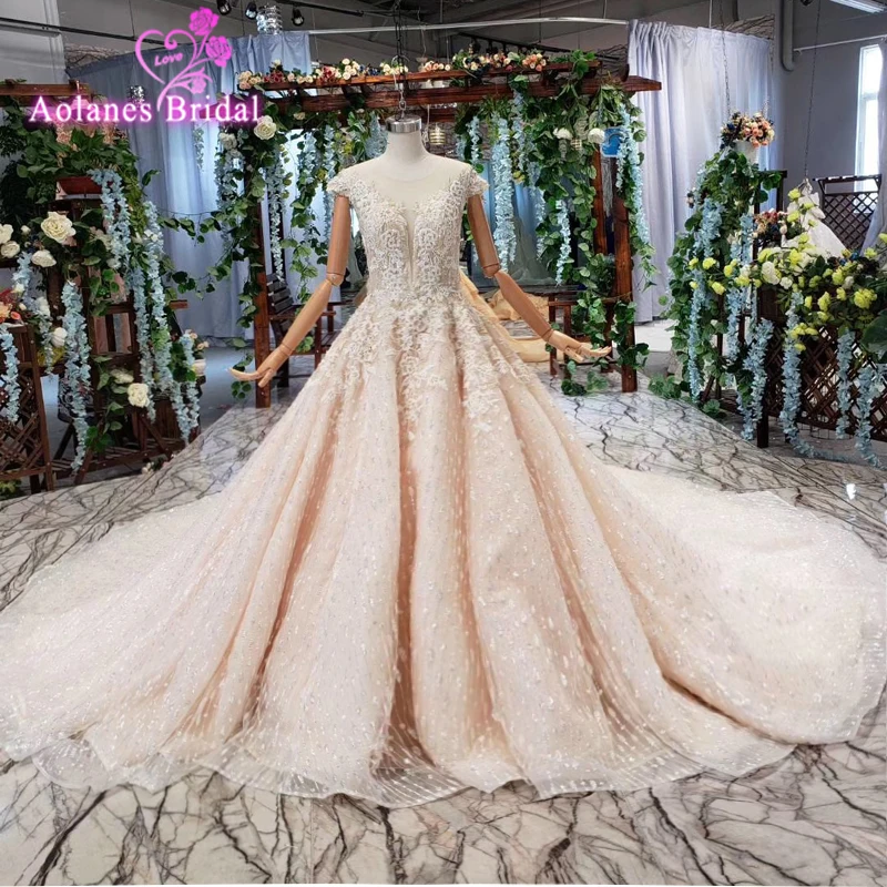 

Gelinlik Vestido De Noche Full Beading Luxury Sparkling Champagne Lace Bling Bling Wedding Dress Real Work Fashion Novias