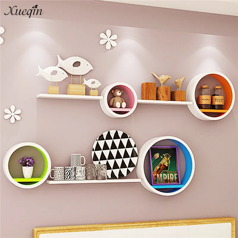 

Xueqin Set of 4 Floating Wall Shelf Floating Shelves Storage Lounge Wood Cube Round For Living Room Bookrack
