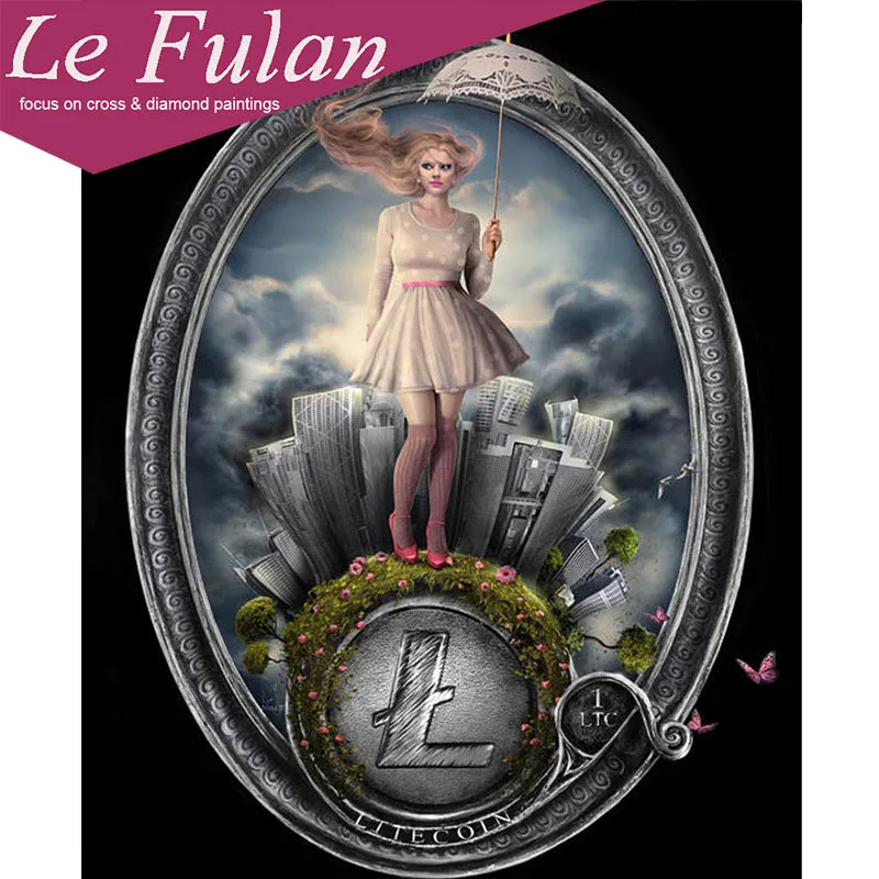 

Le Fulan 5d Diy Round Diamond Painting Bitcoin Office Lady of luck Boss birthday present Coins Decoration Diamant Embroidery