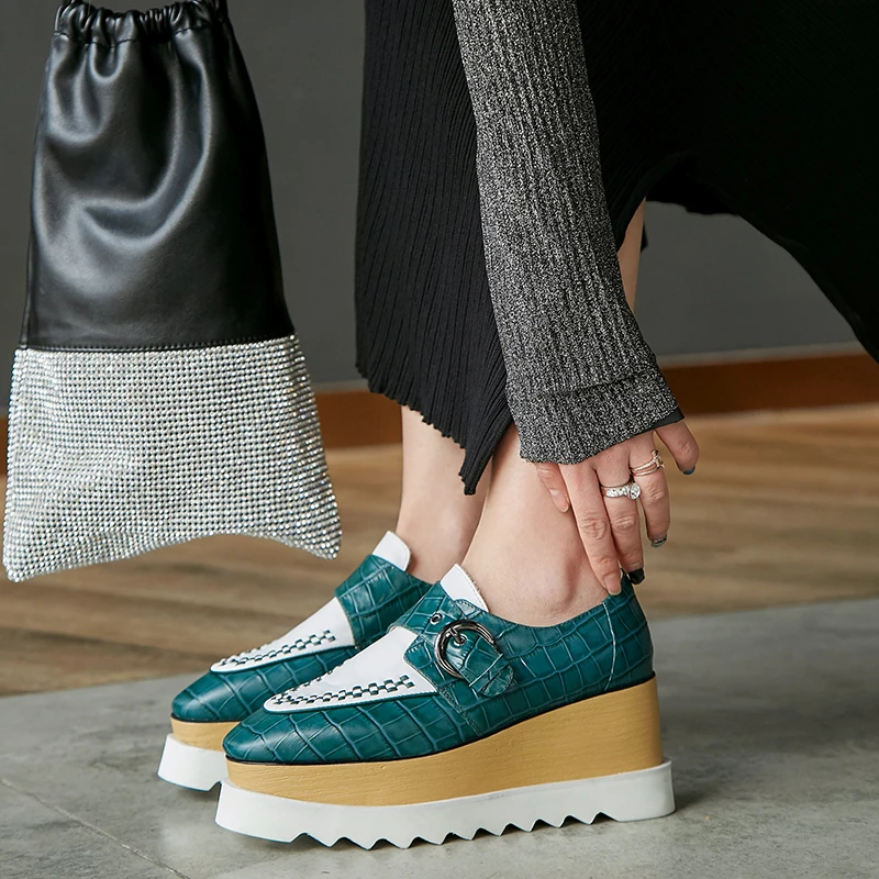 

Women flats spring single oxford shoes 2019 genuine leather flat platform fashion shoes for woman brogues slipon shoes