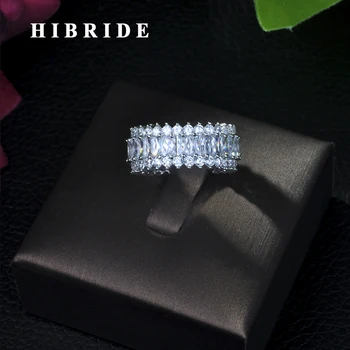 

HIBRIDE Luxury Cubic Zirconia Pave Olive Leaf Big Engagement Wedding White Gold CZ Finger Rings Jewelry for Women R-12