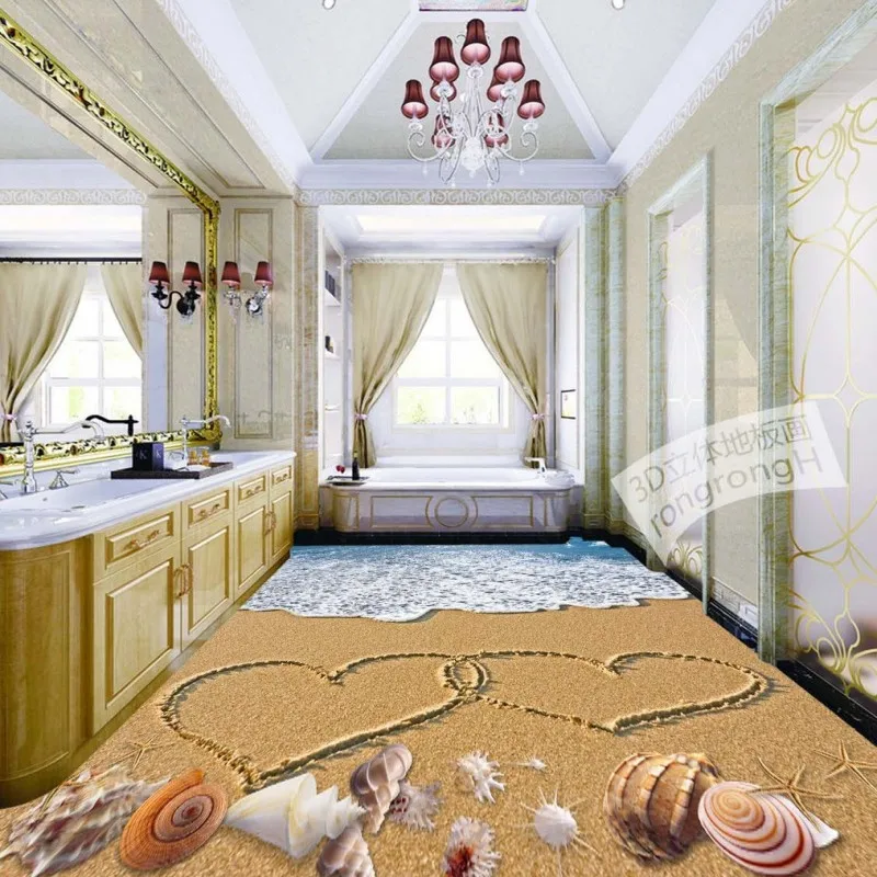 

Free Shipping 3D mood beach surf flooring painting wear non-slip self-adhesive living room bedroom study lobby flooring mural
