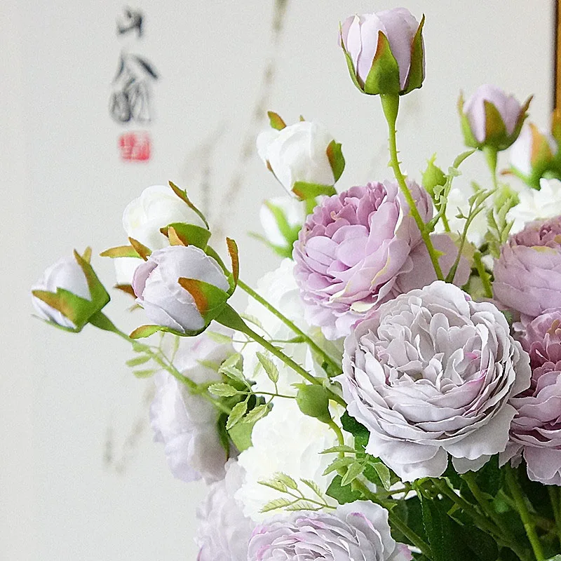 Western Rose Fake Flowers 3 Heads Artificial Flower Branch for Christmas Home Garden Decoration Wedding Silk Real Touch Florals
