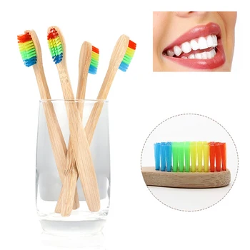 

1/4 Pcs Toothbrush Bamboo Wooden Handle Rainbow Soft Bristle Oral Care Tooth Brush for Adult Child KG66