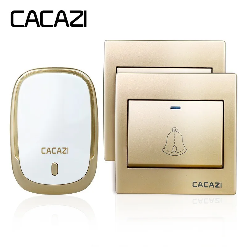 

CACAZI Smart Wireless Waterproof Doorbell Battery Button Home Cordless Bell EU Plug Receiver LED Light 36 Chimes 4 levels