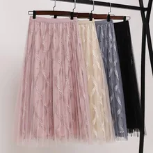 JSXDHK Роскошная сетчатая юбка в складку, большие размеры, весенние женские тюлевые Лоскутные кружевные длинные юбки, модные юбки с эластичной резинкой на талии
