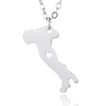 

Hot Wholesale Fashion Stainless Steel Necklace Italy Map Pendant Necklace Italian Statement Jewelery Personality Gift