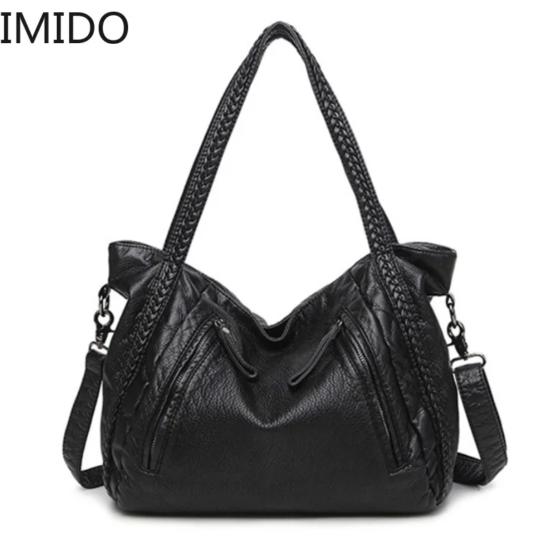 

IMIDO Large Soft Leather Bag For Women Handbags Ladies Crossbody Bag Hobos Shoulder Bags Female Big Tote Sac A Main Brand Luxury