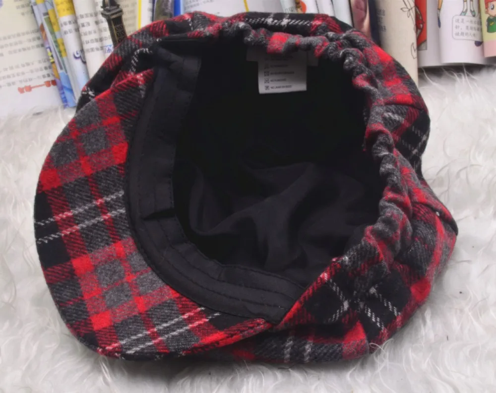 2018 New British Lattice Octagonal Fashion Hat Autumn And Winter Woolen Painter Hat Female Personality Wild Duck Tongue Hat ACB75 (14)