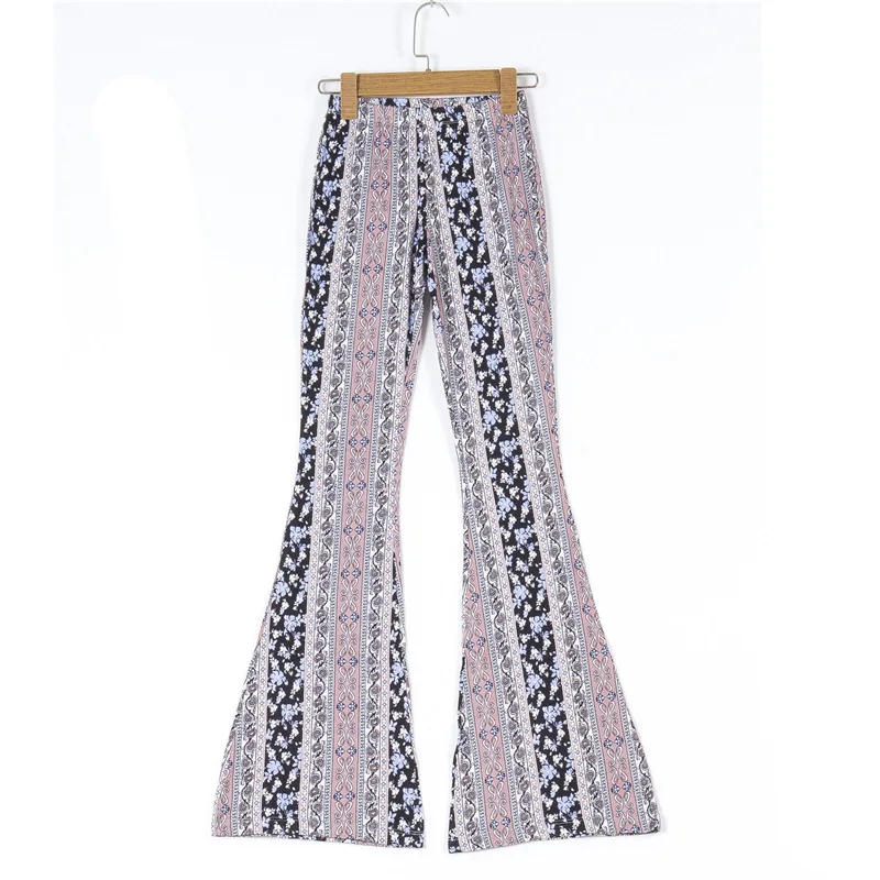 

2019 Ethnic Geometric Print Flare Pants Pink Sexy Women Bohemian Tribal African Hippie Pants Bell Leggings Bottom Long Trousers