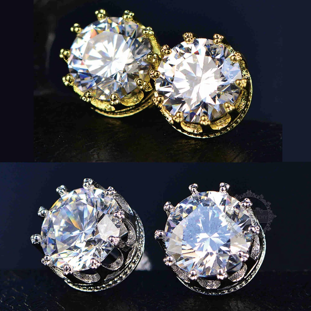 

9MM Silver Gold Round Crystal CZ Cubic Zirconia Crown Setting Fashion Women Luxury Studs Earrings 6790211