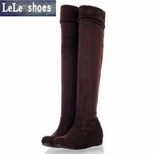 2016 New Brand Winter Women Over the knee Boots Leopard Soft Leather Big Size Flat Heel Platform Shoes Sexy Lady Thigh High Boot