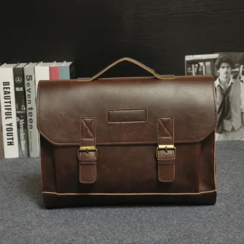 

Briefcase Crazy Horse PU Leather Flip Zipper Business Computer Handbag Briefcase Men