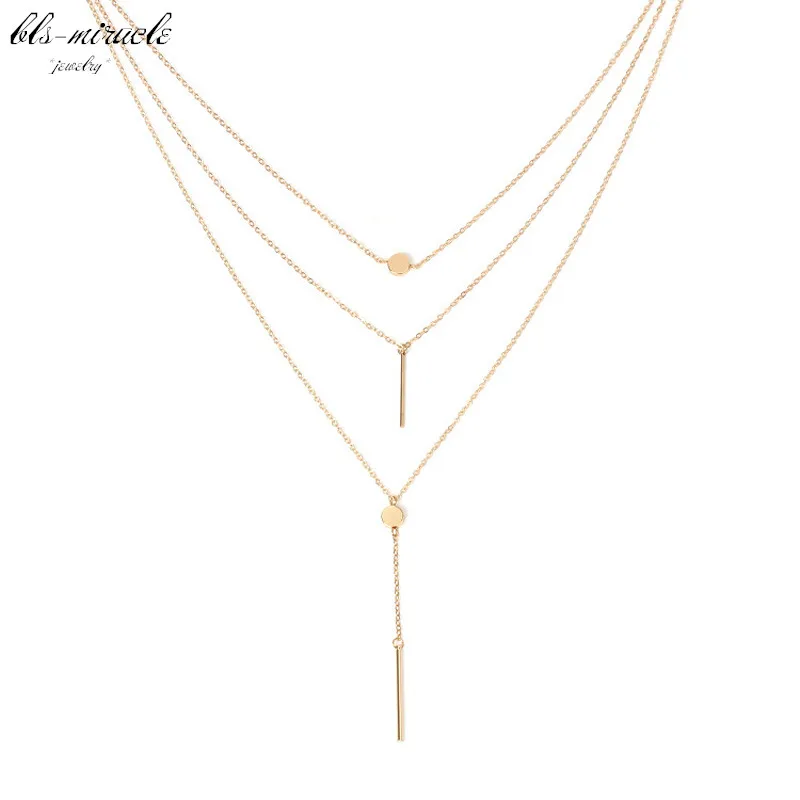 Bls-чудо новейшие модные ювелирные изделия аксессуары золотой цвет богемы Многослойные штанги цепочка Ожерелье для влюбленных N528