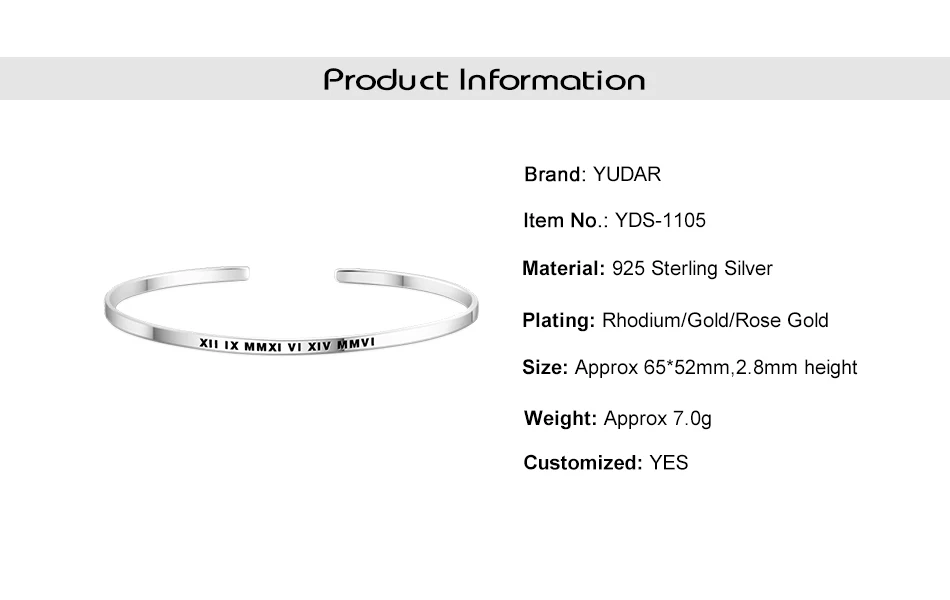 rhodium-white-gold-925-sterling-silver-roma-number-personalized-engrave-bangle-cuff-YDS-1105-1