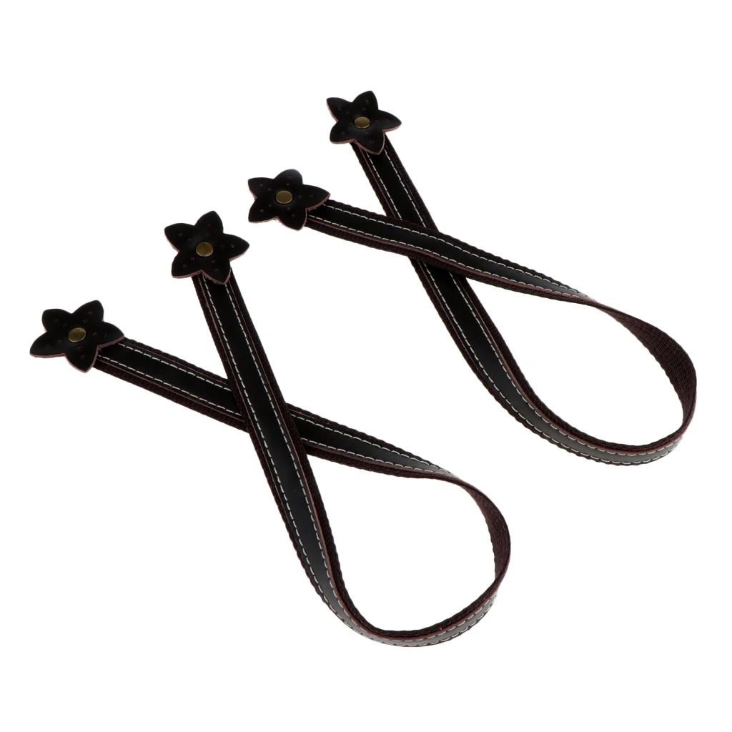 2 Pieces Flower Design Genuine Leather Canvas Tote Bag Strap Handle Holder Replacement