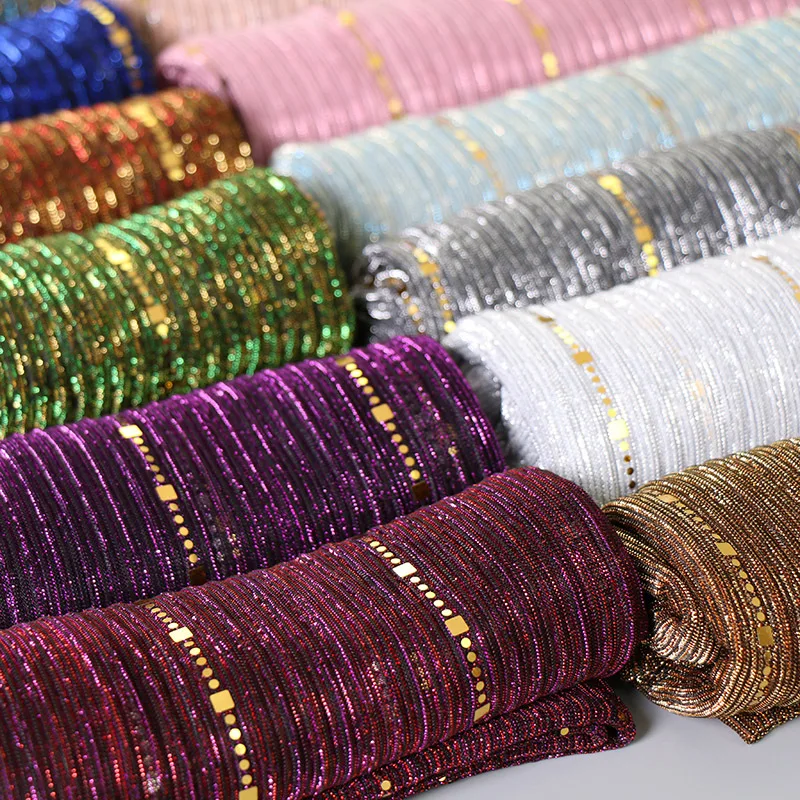 ZFQHJJ 10pcs/lot Women Sparking Shiny Sequin Gold Silk Yarn Muslim Hijab Scarf Shawls Head Scarfs Wraps Party Wedding Hijabs