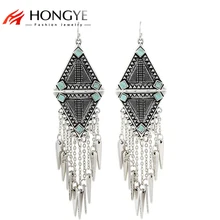 Fashion 2017 New Arrival Punk Women Ethnic Vintage Silver Color Tassels Chunky Statement Drop Long Earrings