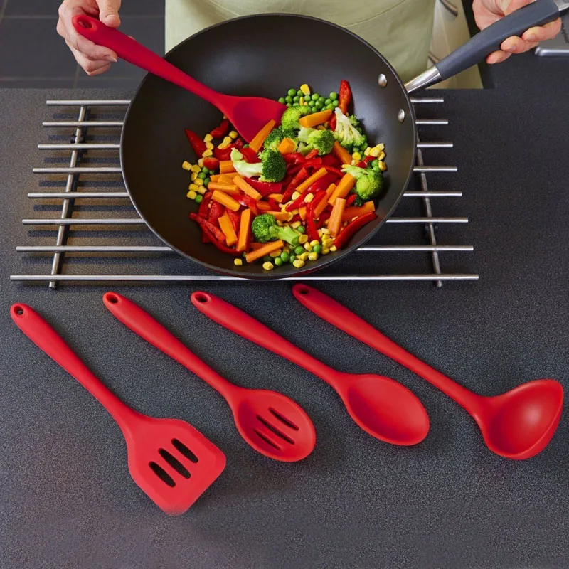 5pcs Silicone Kitchenware Suit Kitchen Tools Set Spatulas Spoon Slotted Turn Silicone Cake Tool