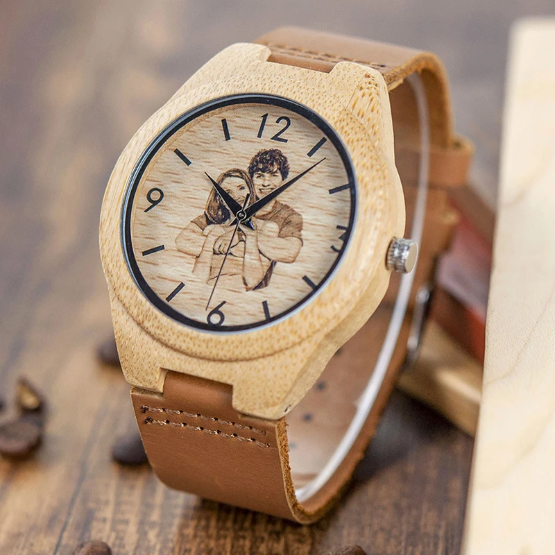 BOBO BIRD Men Women Quartz Wristwatch With UV Printing Photo Bamboo Watches OEM Customized Gift