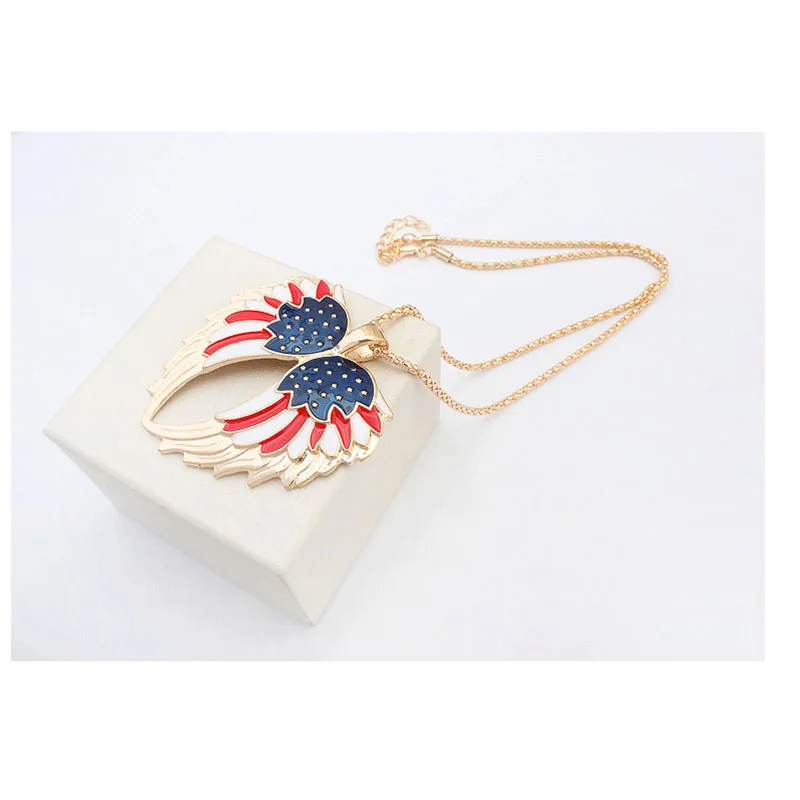 

2018 JING YANG European and American cross-border explosion models fashion drop oil wings necklace earrings two-piece