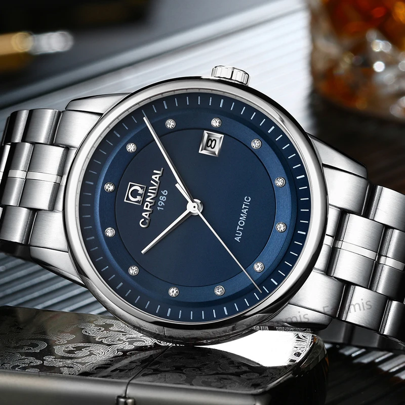 

Luxury Carnival Mechanical Watch Men Import movement Stainless Steel business Calendar Sapphire Blue Wristwatch reloj hombre