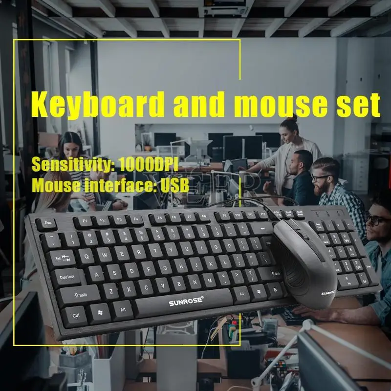 

SUNROSE MK10 Office Wired USB 104 Keys Keyboard+1000 DPI 3 Keys Mouse Kit Multi-function Game keyboard For Home Office Computer