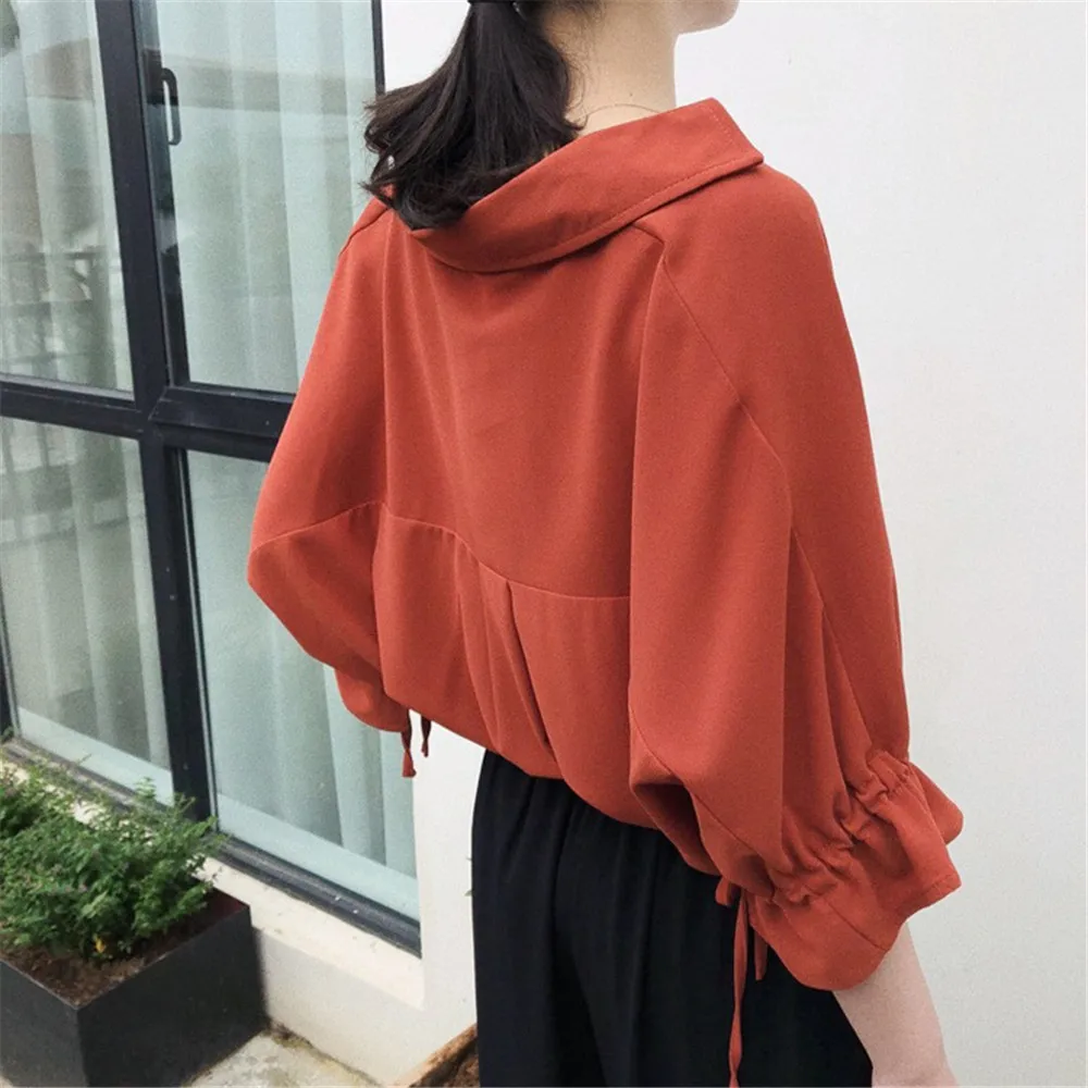 High quality Casual Chiffon V-neck Loose Shirt Office Wear 2018 White Women Blouse Shirt Half Batwing Sleeve Summer Elegant top (4)