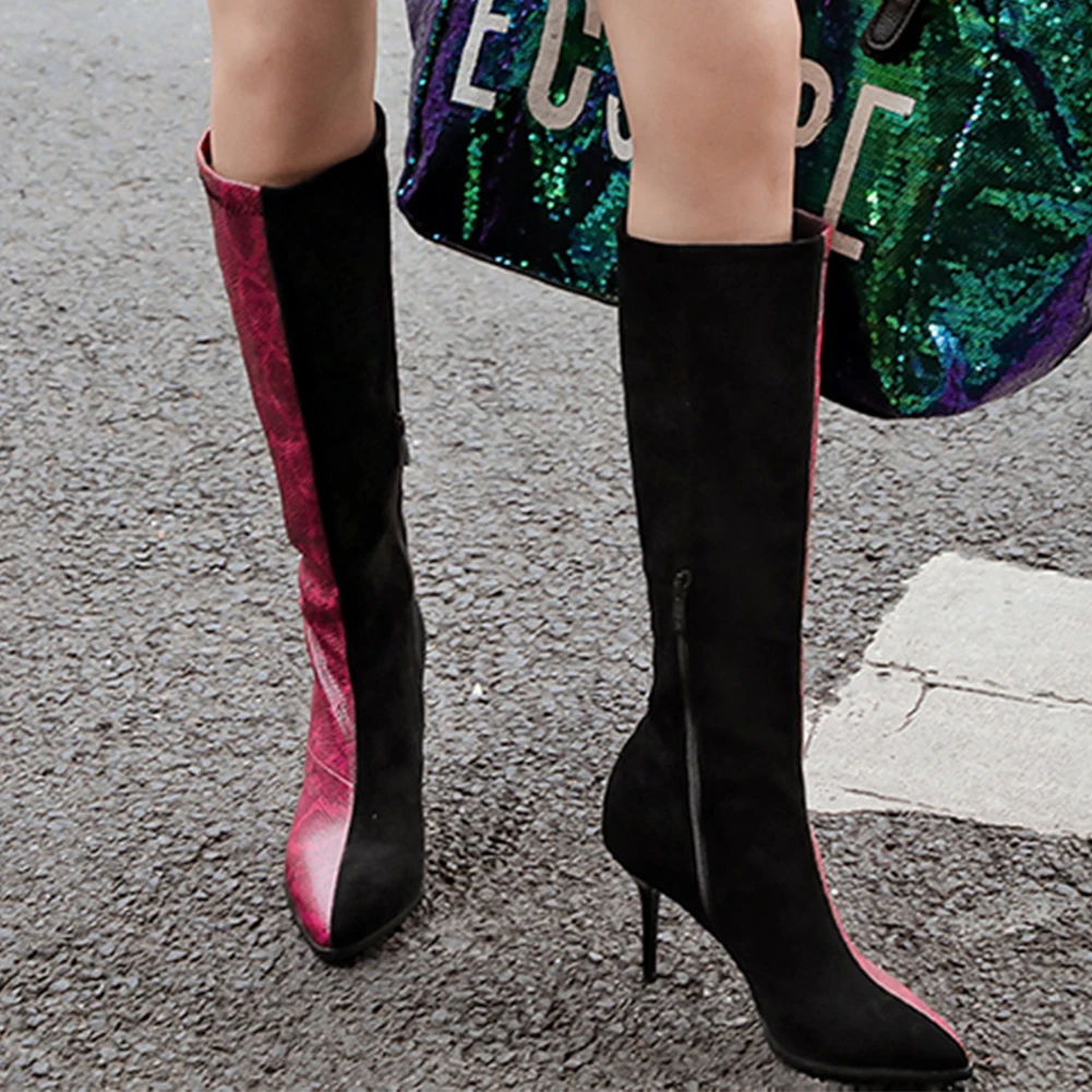

Lapolaka Big Size 32-48 Sexy Thin Heels Party Boots Woman Shoes Women High Heels Patchwork Winter Mid Calf Boots Women
