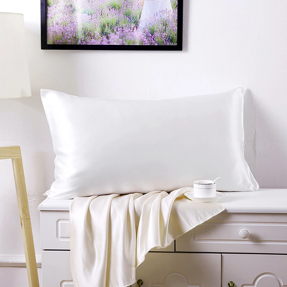 

100% Silk Pillowcase Solid White Pink Black Pillow Case Cover Soft Home Sleep Zipper Silkworm Mulberry Silk Bedroom Standard
