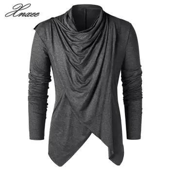 

2020 new men's spring and autumn retro knight shoulder patchwork long sleeve O-neck irregular fashion casual shirt