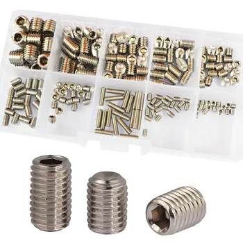 

304Stainless Steel Set Grub Metric Headless Screw M3 M4 M5 M6 M8 Hex Allen Socket Head Screw Bolt Assrotment Kit 200Pcs