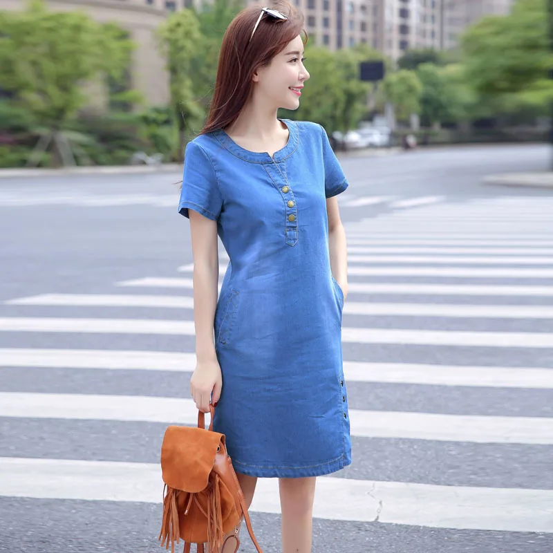2018 Summer Denim Dress Women Vintage Short Sleeve Plus Size 3XL Jeans Dresses Loose Mini Casual Dress Vestidos European Style