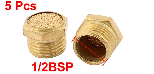 1/2BSP Male Thread Brass Air Pneumatic Noise Reduce Filter Exhaust Muffler 5Pcs