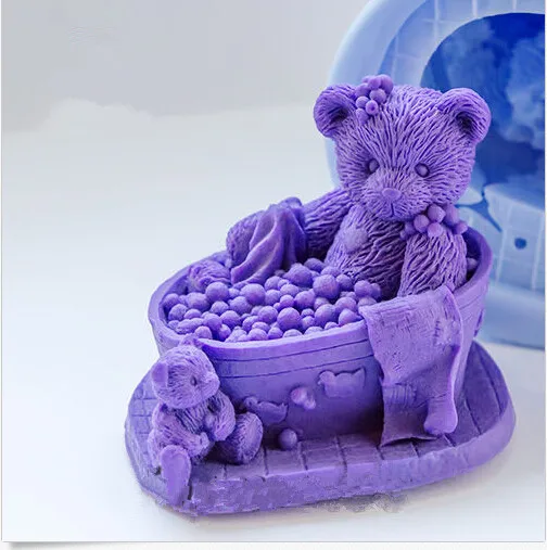 Teddy-in-the-Bath-3d-Soap-Mold-Silicone-Candle-Mold-Diy-Craft-Bear-Mold-Bakeware-Handmade