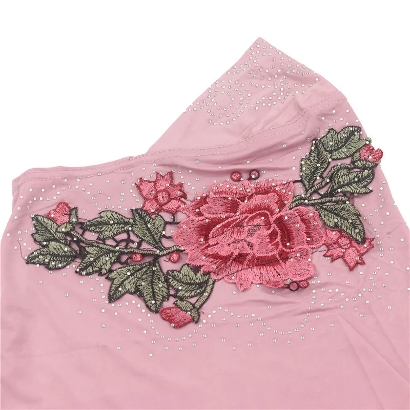 Мусульманский Исламский хиджаб шарф женщина Amira Шапка красивая вышивка различные цветы дышащий - Цвет: Pink 1