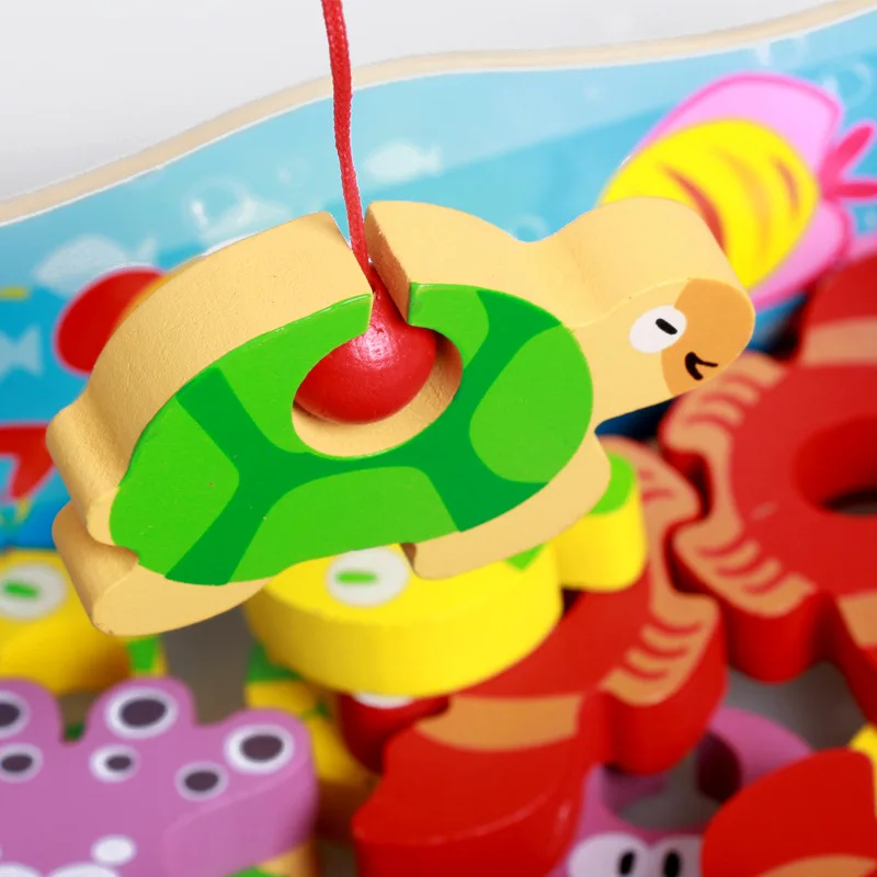 Детские деревянные игрушки магнетизм пара-вверх рыболовная игра детский родитель-ребенок деревянный стерео двойной стержень животное образовательные головоломки игрушка