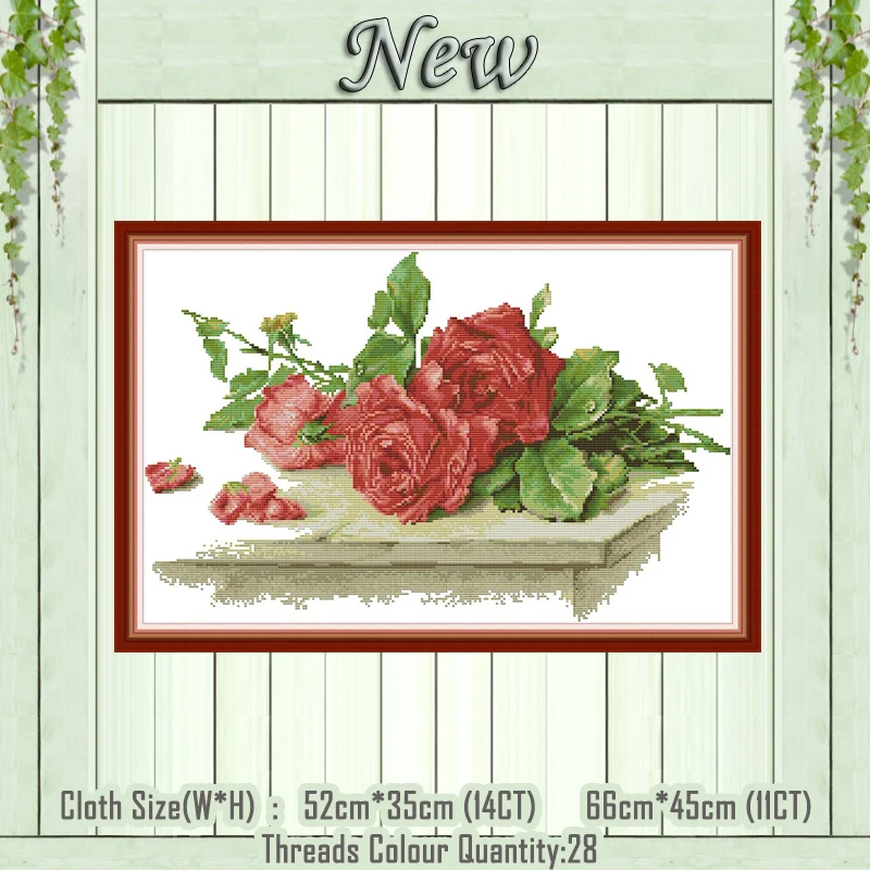 

Red roses on the table decor diy painting counted printed on the canvas DMC 11CT 14CT kit Cross Stitch Embroidery needlework Set