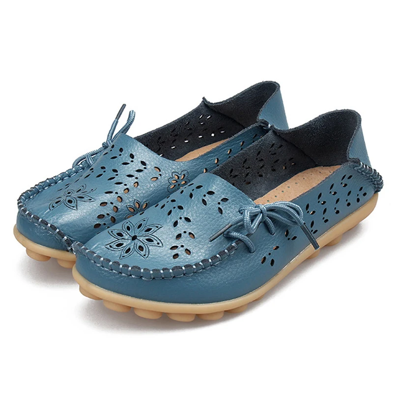 

Genuine Leather Shoes Woman Loafers Slip-On Women Flats Moccasins Ladies Driving Shoes Cutout Mother Footwear Women's Casual