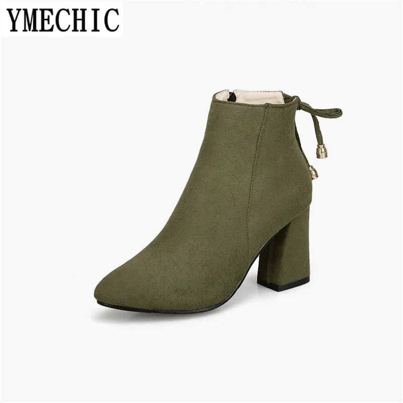 Женские ботильоны YMECHIC с острым носком и бантом красные черные зеленые короткие